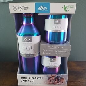 Hydrapeak Wine & Cocktail Party Set Stainless Bottle + (2) Tumblers Rainbow New!
